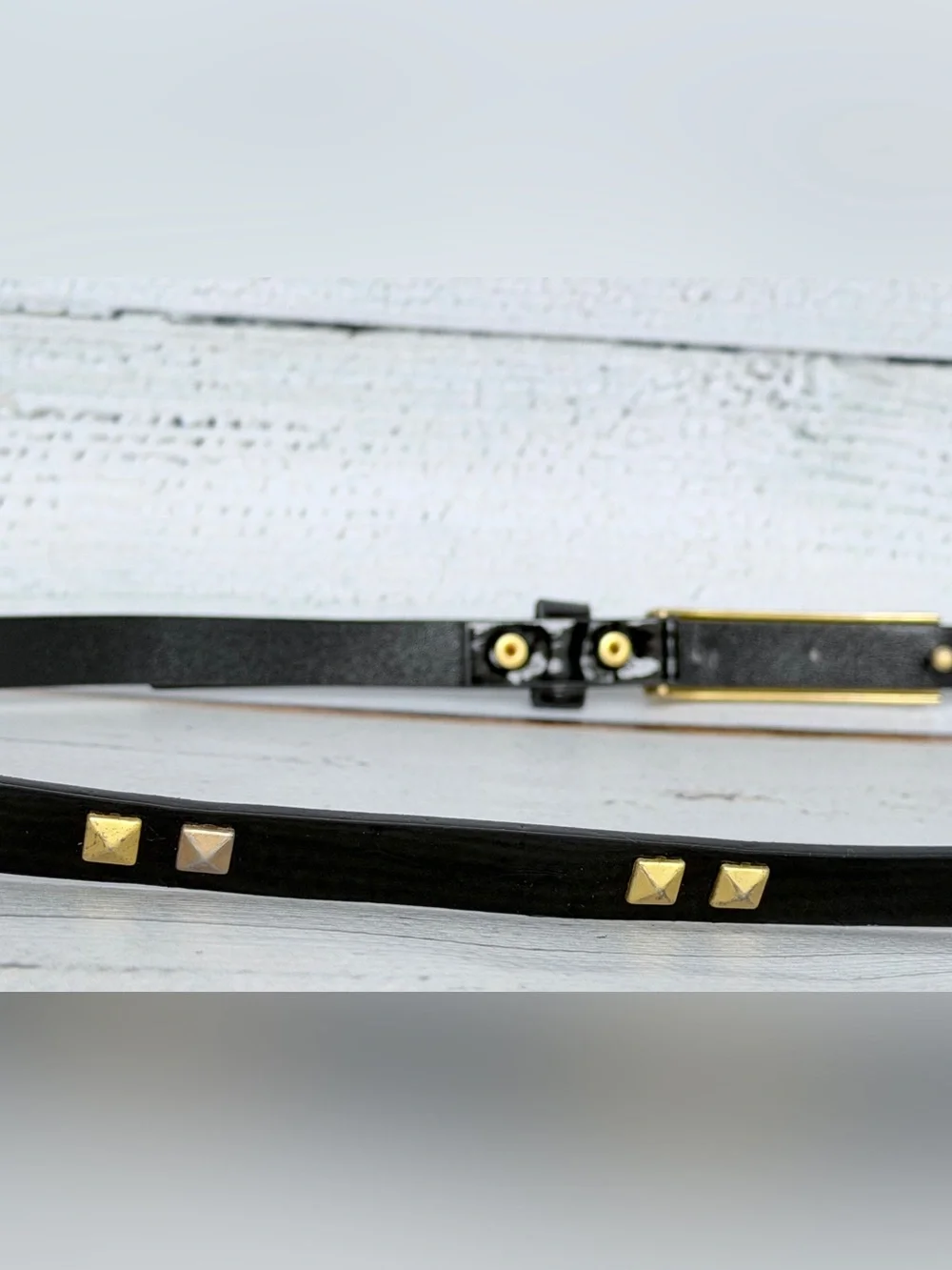 Women's Black Leather Belt with Gold Slide Buckle